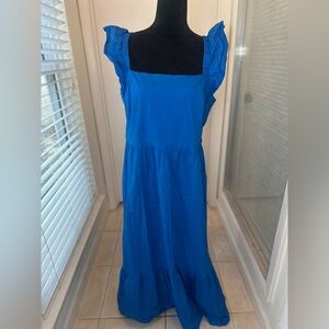 Elegant Blue Ruffle Sleeve Dress
